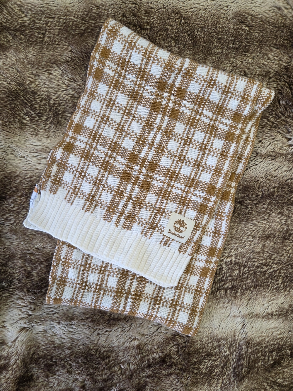 Timberland Plaid Scarf Cozy Cottagecore Winter Neutral Checker Soft Chunky Knit